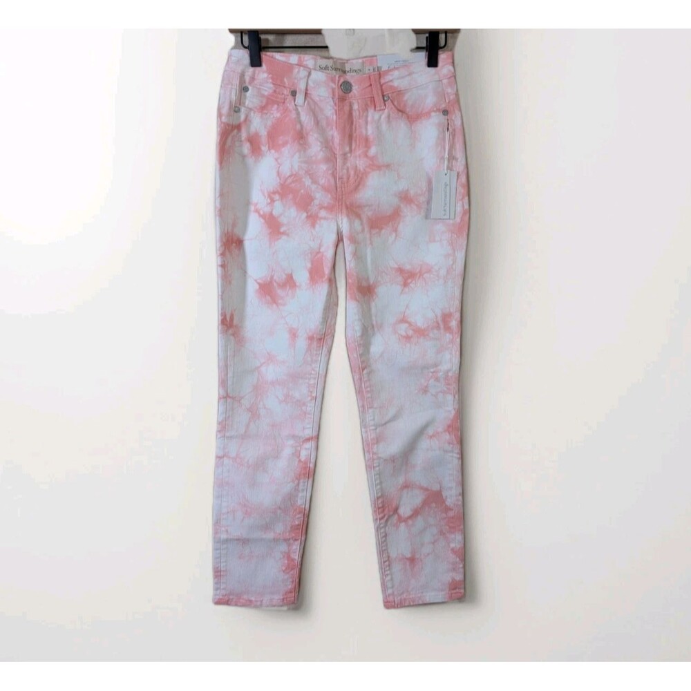 Soft Surroundings Skinny Ankle Jeans Womens 2 Pink Tie Dye Stretch Denim